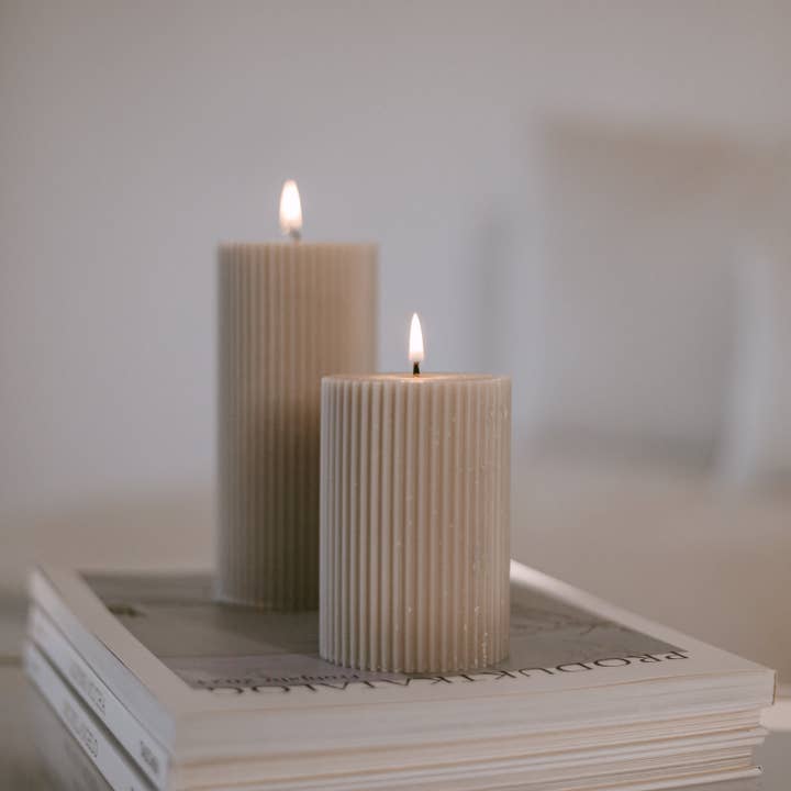 Eulenschnitt - Wholesale Pillar Candle - Block candle grooves 70 x 100 grey (VE = 6 pcs)2