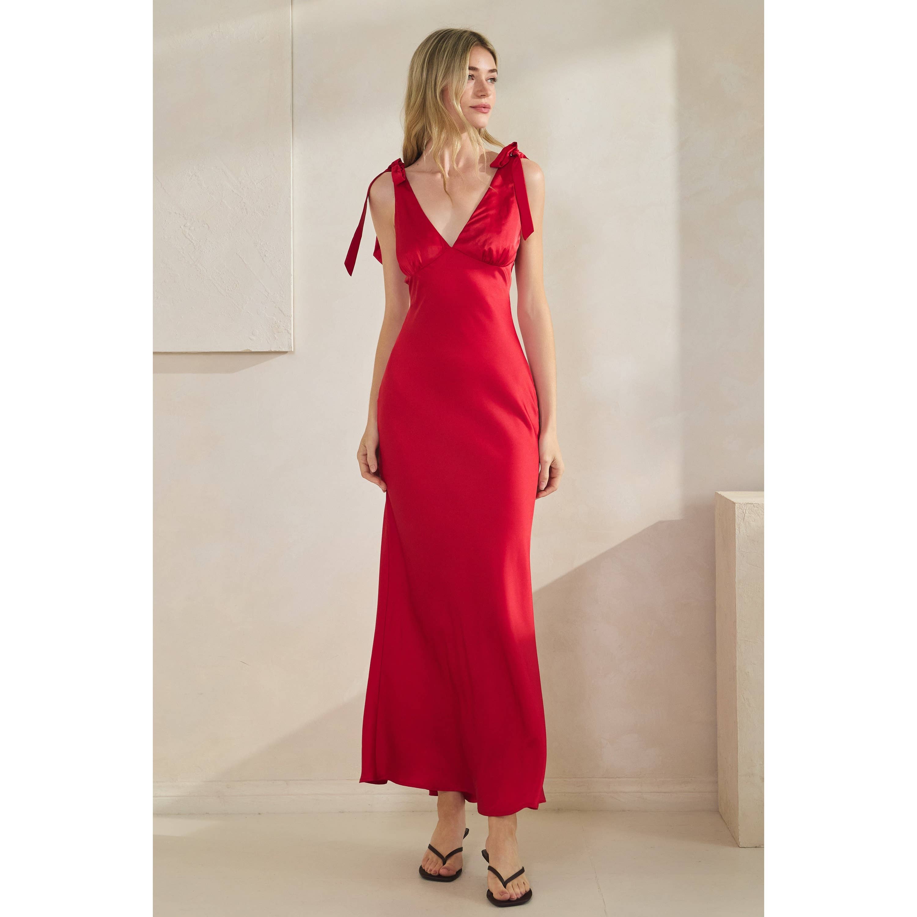 Honey Mango - Wholesale Dress - Women's - Satin Tie Shoulder Maxi Dress12
