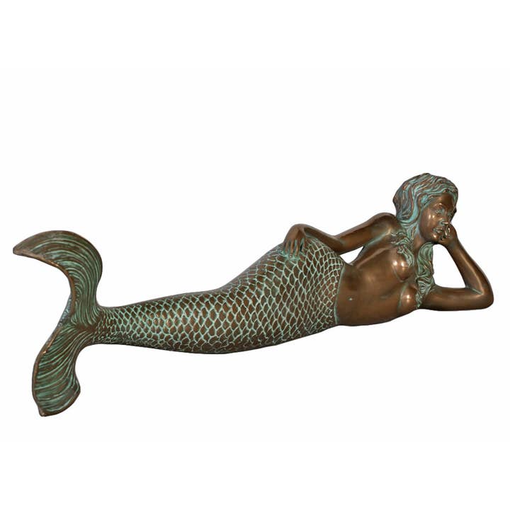 Dreamy Mermaid Lying Verde Bronze Finish 39.5 X 7d X 9.75h for wholesale by Nautical Tropical Imports