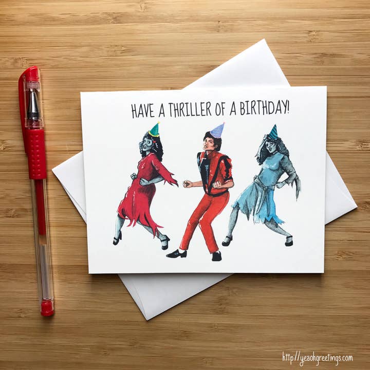 Yeaoh! Greetings - Wholesale Birthday Card - Cute Michael Jackson 'Thriller' Birthday Card, 1980s Retro