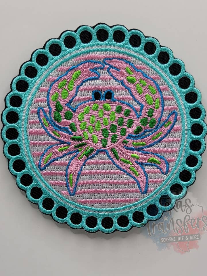 Teal Crab Iron-On PATCH for wholesale by Texas Transfers