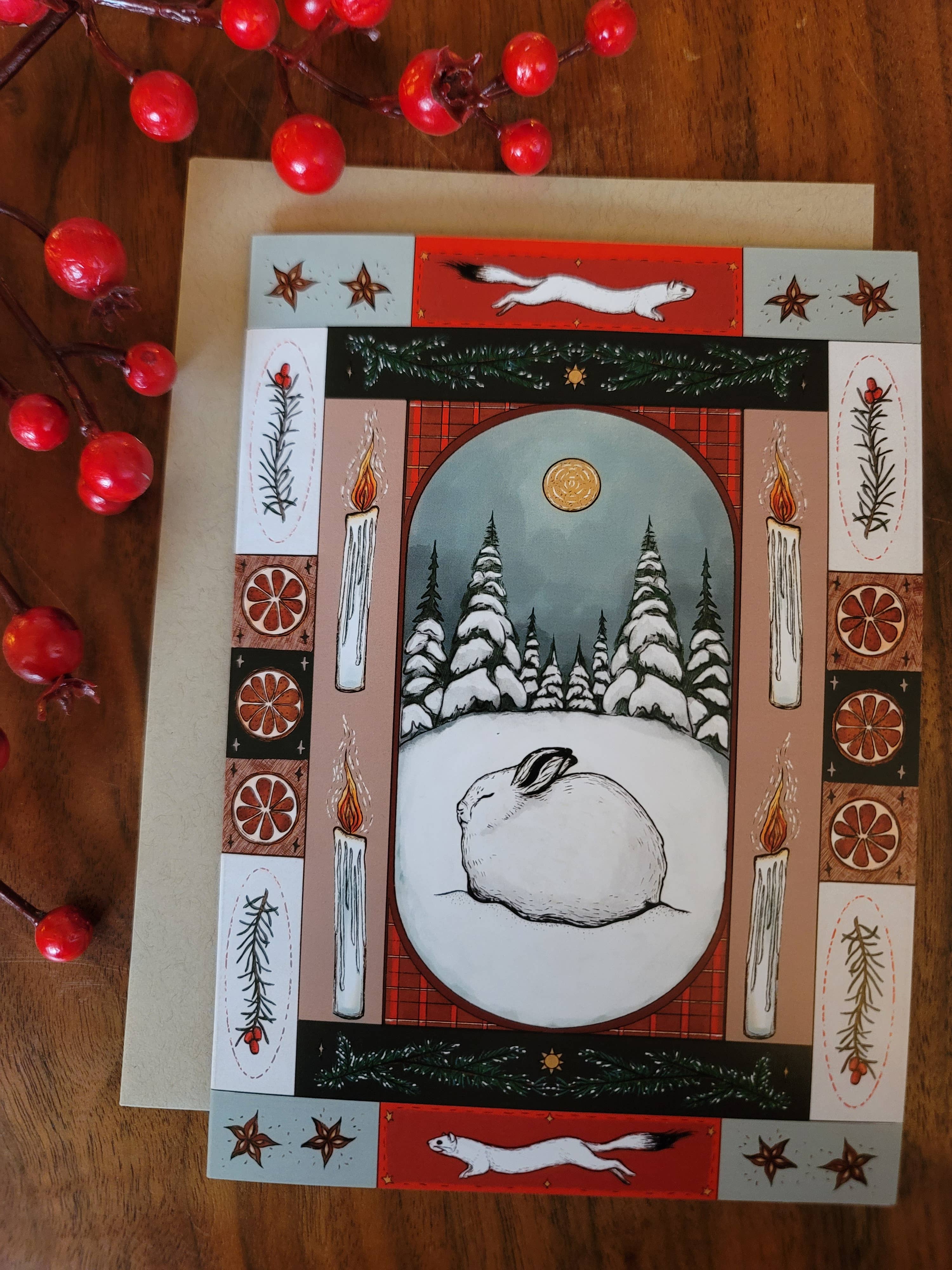 Black Moss Studio - Wholesale Season's Greetings Card - Arctic Hare – Winter Holiday Greeting Card (A7)3