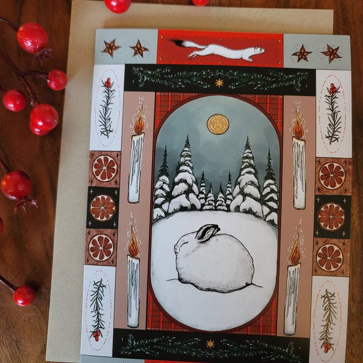 Black Moss Studio - Wholesale Season's Greetings Card - Arctic Hare – Winter Holiday Greeting Card (A7)3