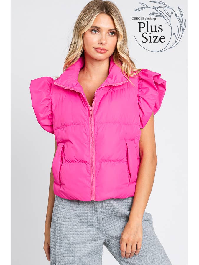 GeeGee x Lovelo - Wholesale Outerwear Vest - Women's - Plus Ruffled Sleeve Puffer Vest, MJ4501PL22