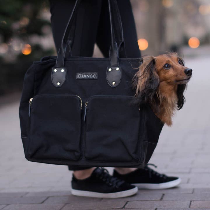 DJANGO - Wholesale Pet Carrier - Dog - Dog Carrier Bag - Black Waxed Canvas and Leather3