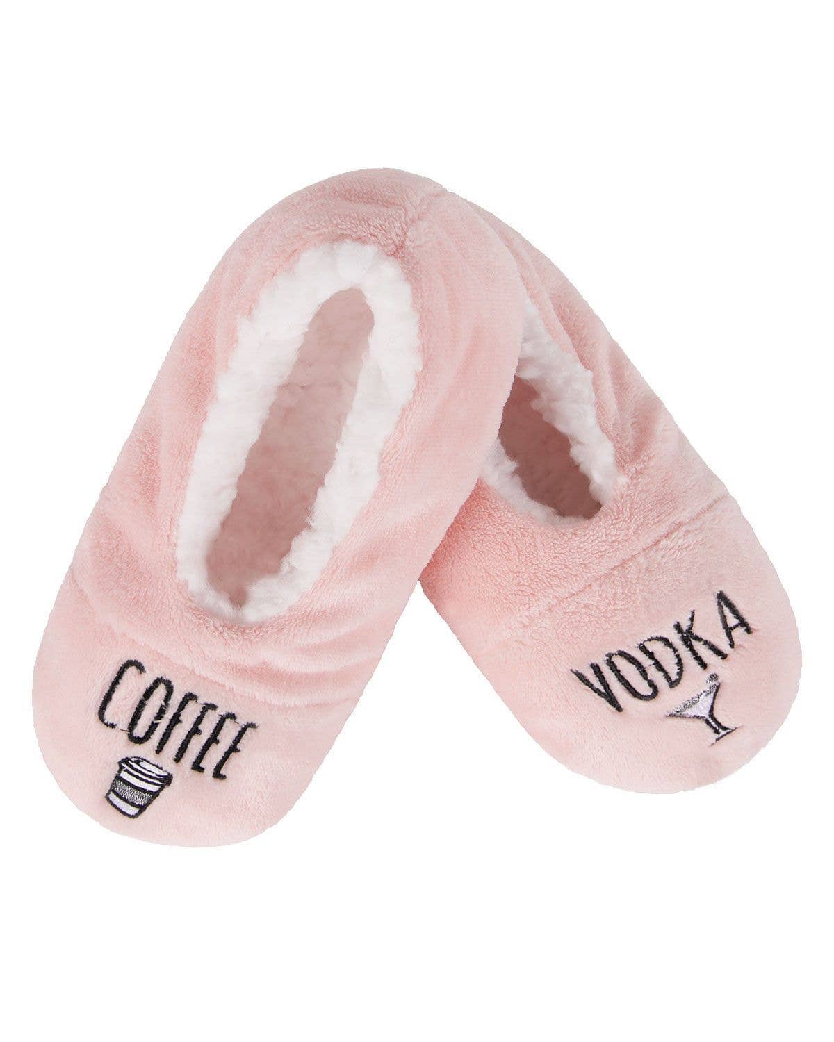 Pink MeMoi Coffee & Vodka Sherpa Lined Slippers for wholesale on Faire2