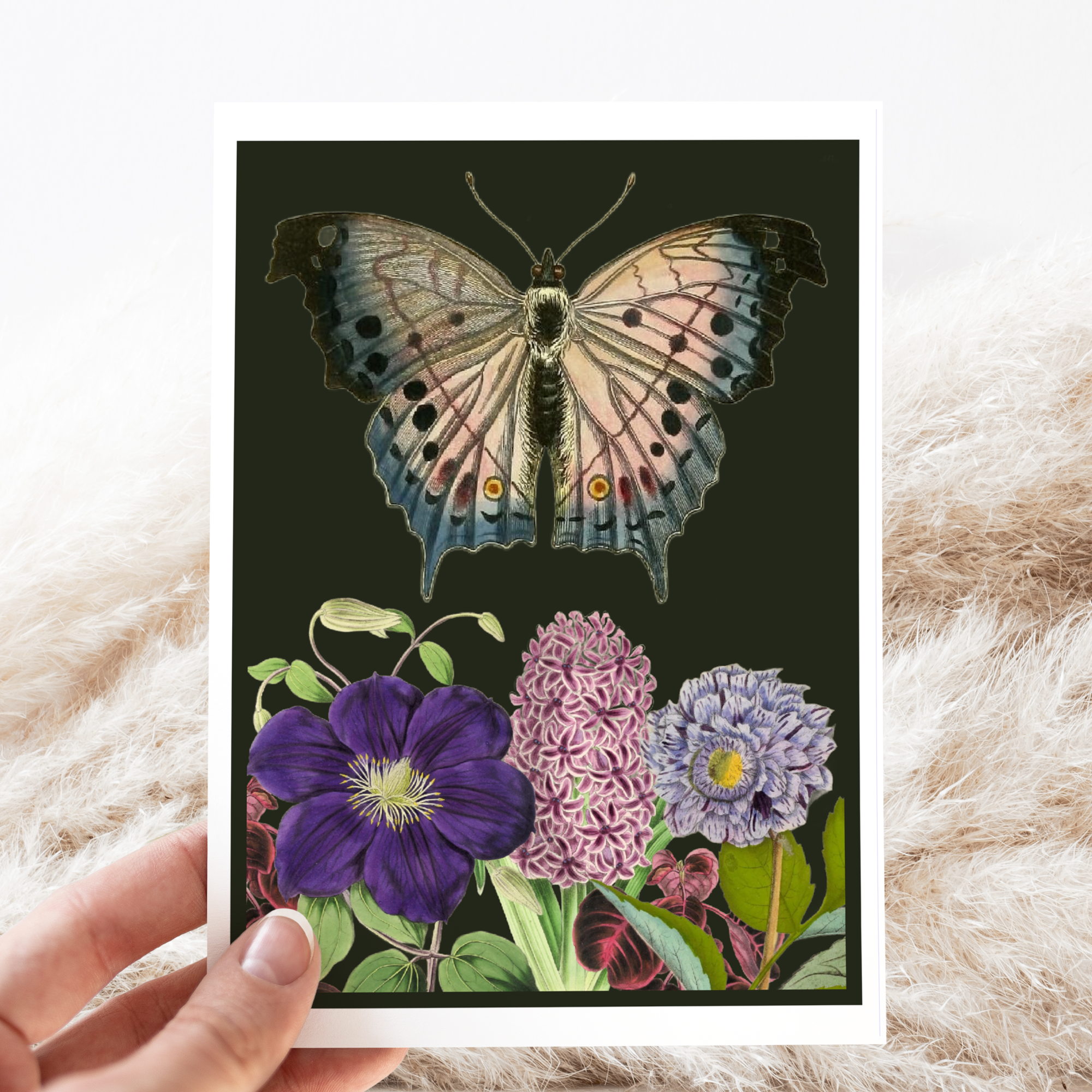 Cheerful Whimsies - Wholesale Everyday Greeting Card - Greeting Card. Vintage Dark Butterfly Flowers Purple.3