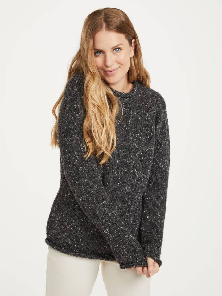 Brackloon Tweed Roll Neck Ladies Sweater - Grey for wholesale by Aran Woollen Mills