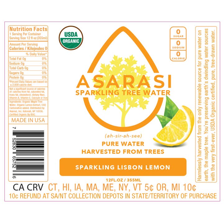 Asarasi Sparkling Tree Water - Wholesale Sparkling Water - 12-Pack Bottles - Asarasi Sparkling Tree Water, Lemon1