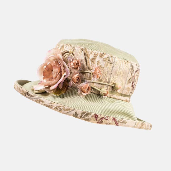 Proppa Toppa Hats – wholesale Fascinator-hatt - Dam – Vintage tyg blommig hatt med ränder och blomma3