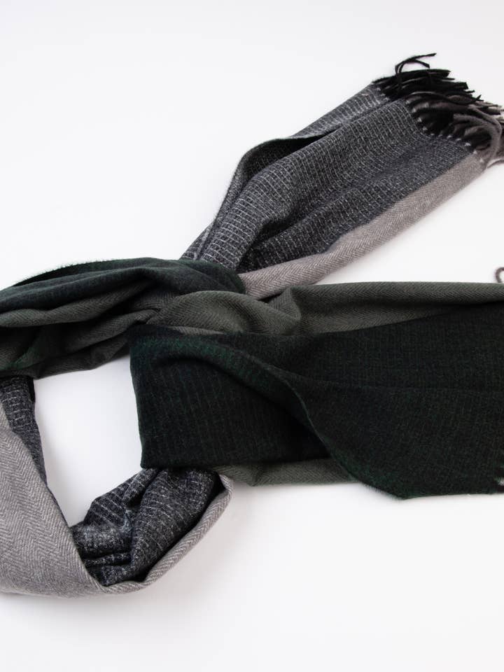 SVBL1010-SQUAW HERRINGBONE CHRISTMAS SCARF-GRN/GREY for wholesale by Lucca Couture