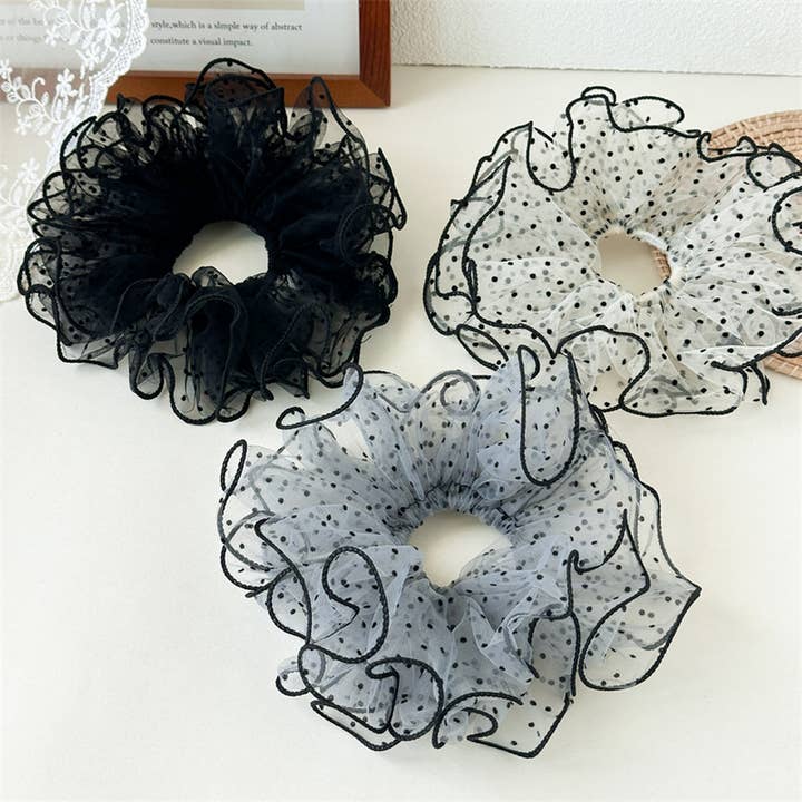 HIGH ELASTIC MESH POLKA DOT HAIR TIE_CWAHA6584 for wholesale by DOUBLJU