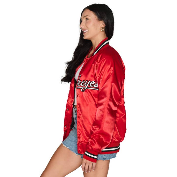 Lojo Collegiate Apparel - Wholesale Bomber jacket – Women’s - Ohio State OSU Buckeyes Satin Letterman Bomber Jacket3