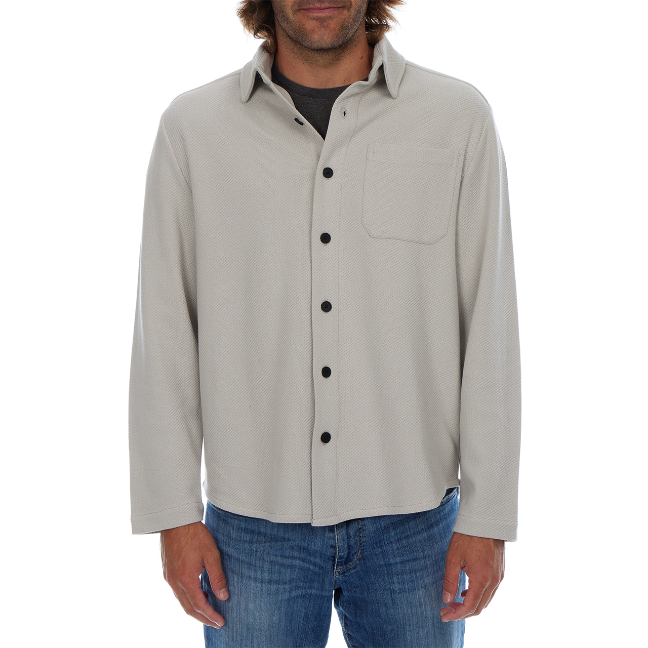 PX - Wholesale Shirt Jacket/Shacket - Men's - Cream Subtle Diagonal Textured Solid Shacket Shirt Jacket5