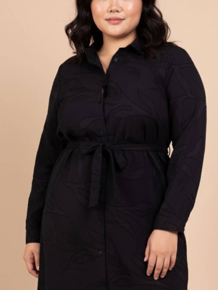 lp16716-black Long dress with shirt collar and beautiful waist for wholesale by Lilie Rose