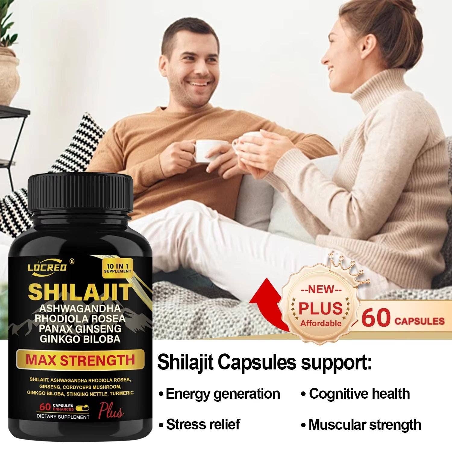 Naomi's Happy Place Shop - Wholesale Oral Supplement/Vitamin - Shilajit Capsules Ashwagandha Extra Strength Dietary Supplement 60 Capsules0