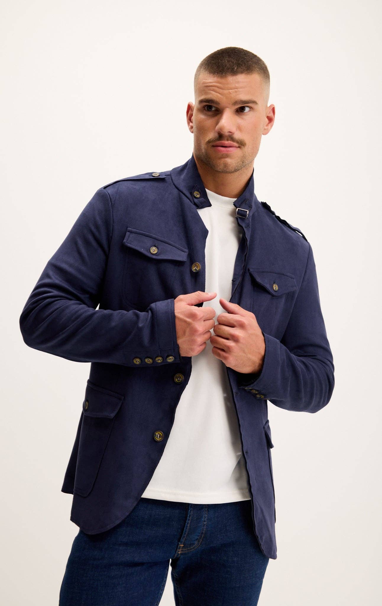 Men's Faux Suede Safari Jacket - Navy for wholesale on Faire4
