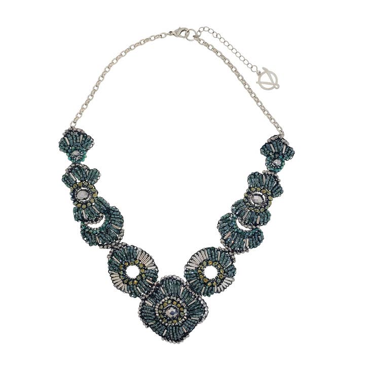 Moss Green Mix Chess Maxi Handmade Crochet Necklace for wholesale by Lavish By Tricia Milaneze