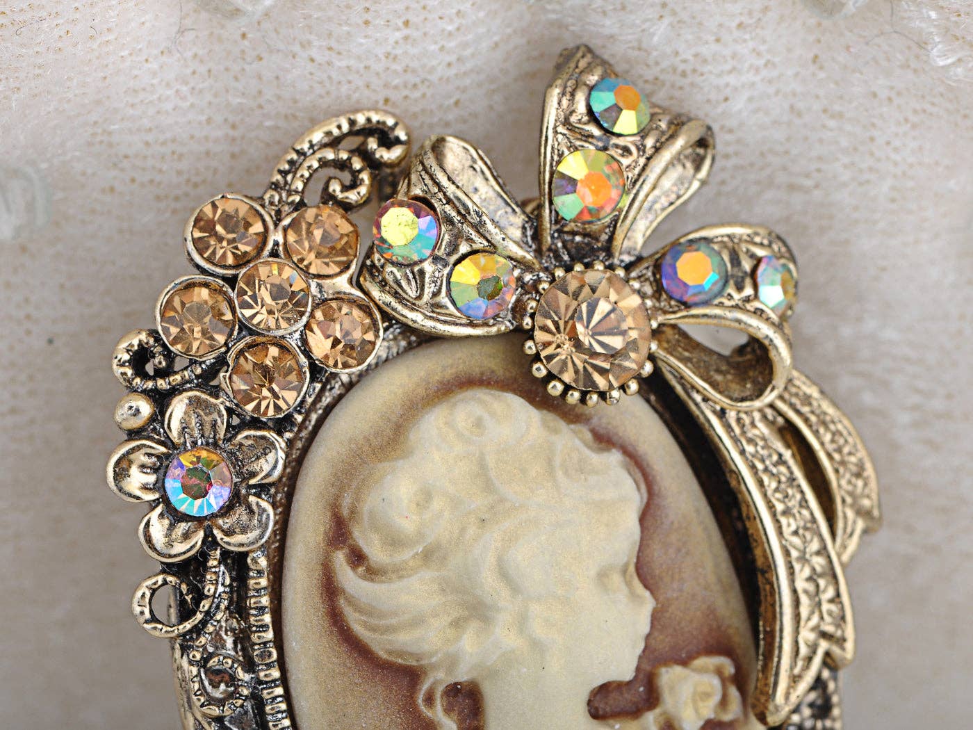 AK Brand - Wholesale Brooch - Vintage Victorian Cameo Brooch Maiden Flower Ribbon Bow1