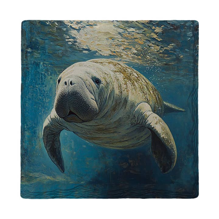 Old Man Manatee | Ceramic Drink Coaster for wholesale by Mill Wood Art