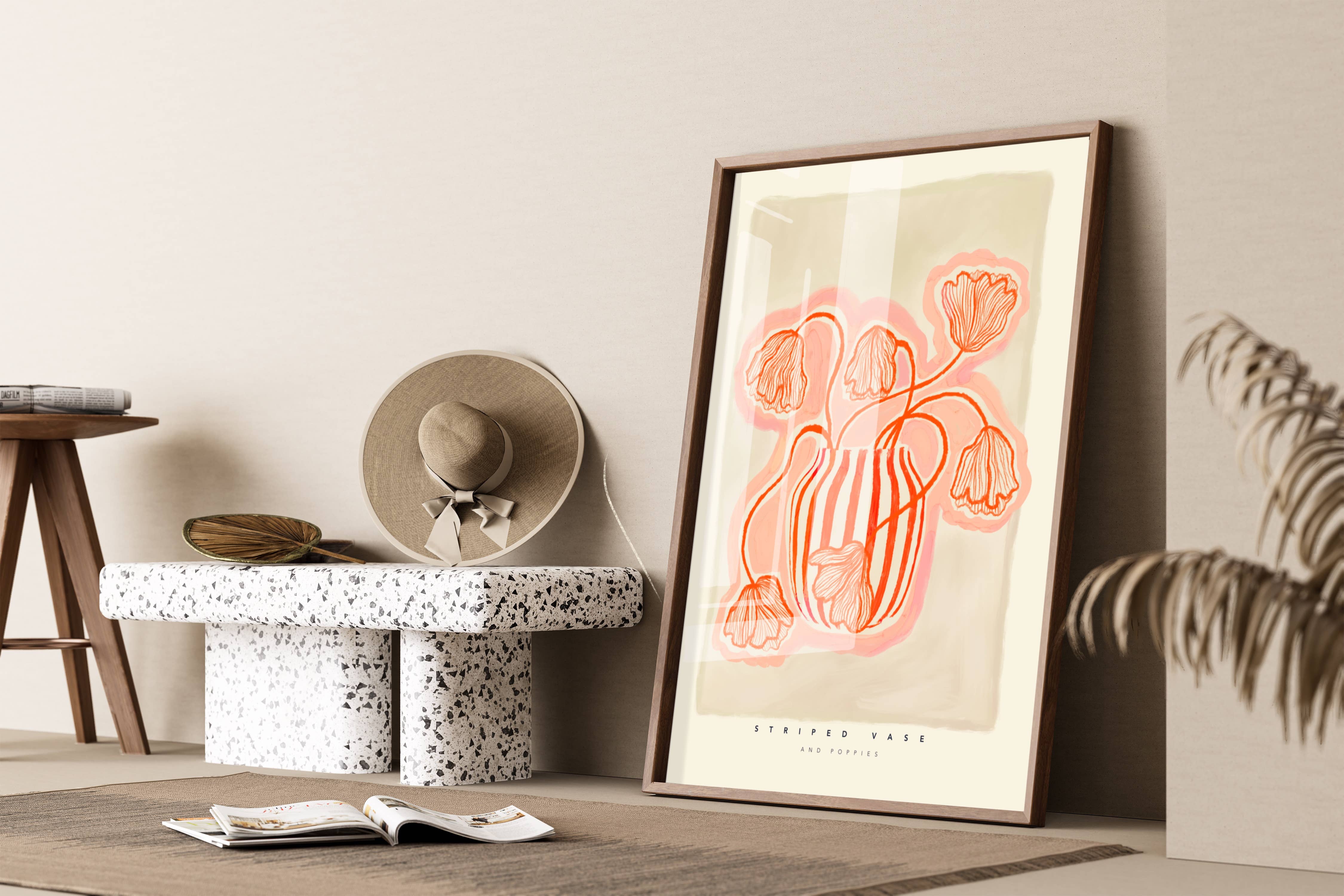 Kate Fox Design – wholesale Konsttryck – Vas Art Print, Rosa med rött tryck, handritad konst, Boho4