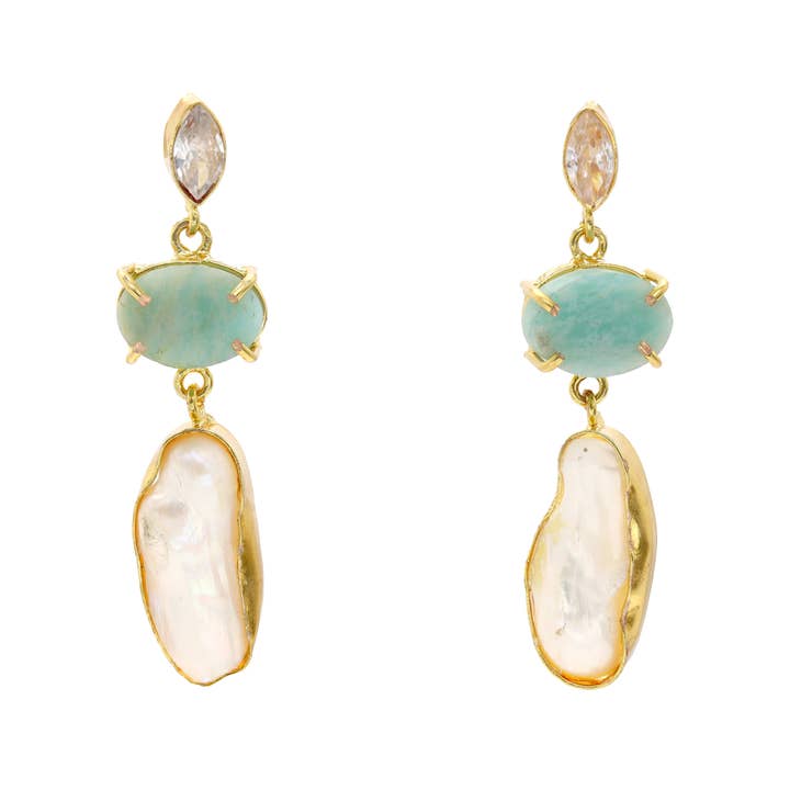 Null Amazonite and Pearl Earrings for wholesale by ACUS