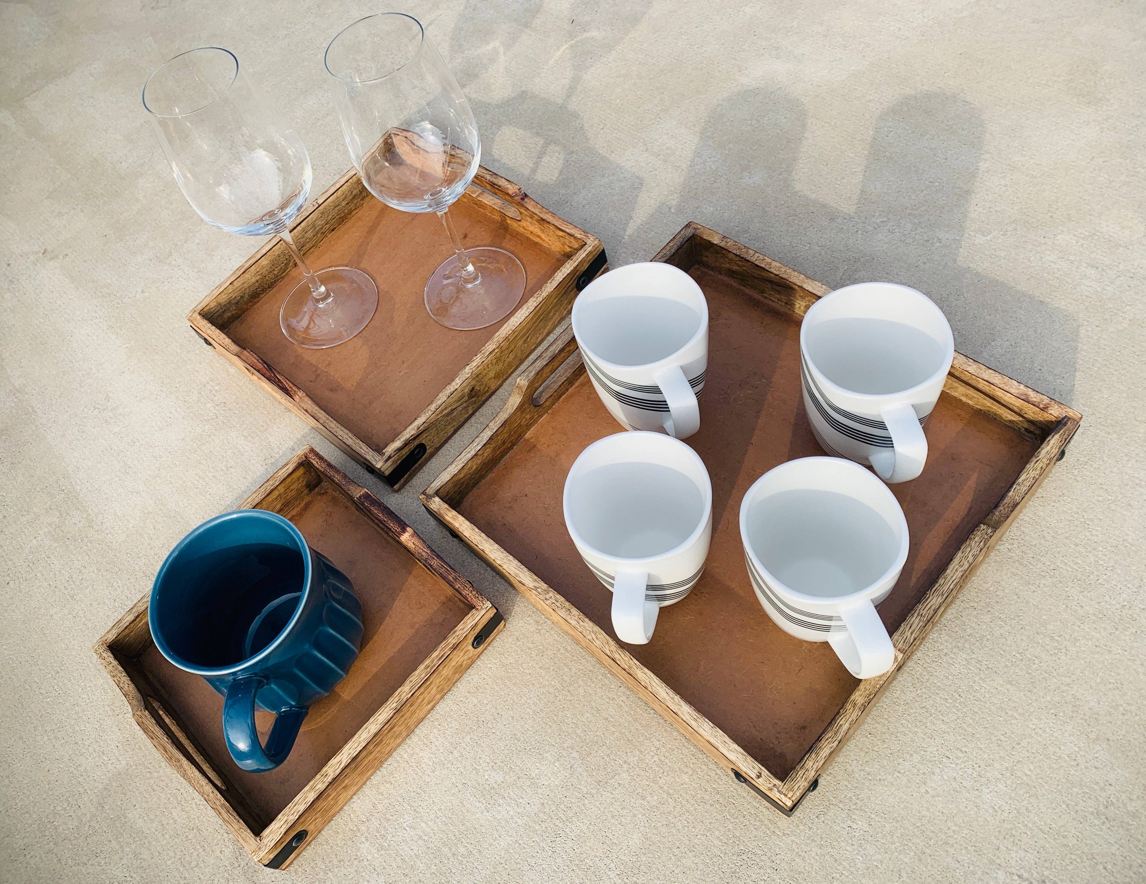 Lungta Imports - Wholesale Serving tray - Set of 3 Nesting Country Style Wooden Serving Trays3