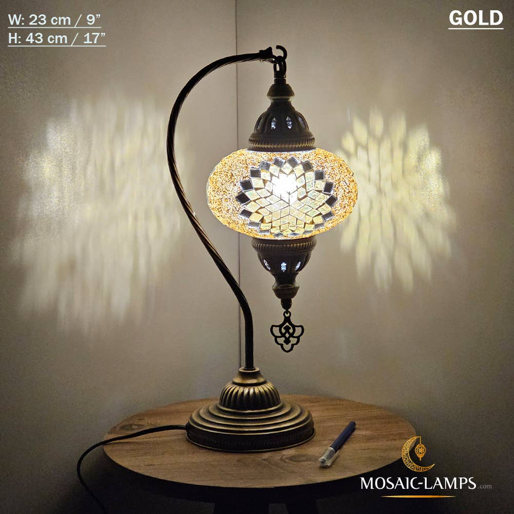 Mosaic Lamps - Wholesale Accent/Desk Lamp - 10+Colors - Gooseneck Large Globe Mosaic Table Lamp, Turkish18