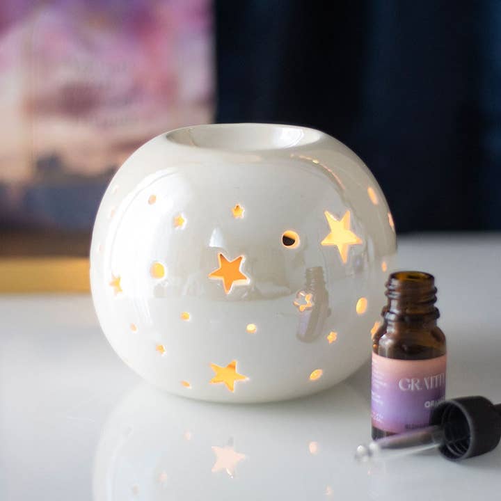 Something Different Wholesale - Wholesale Oil Warmer - White Iridescent Star Oil Burner and Wax Warmer