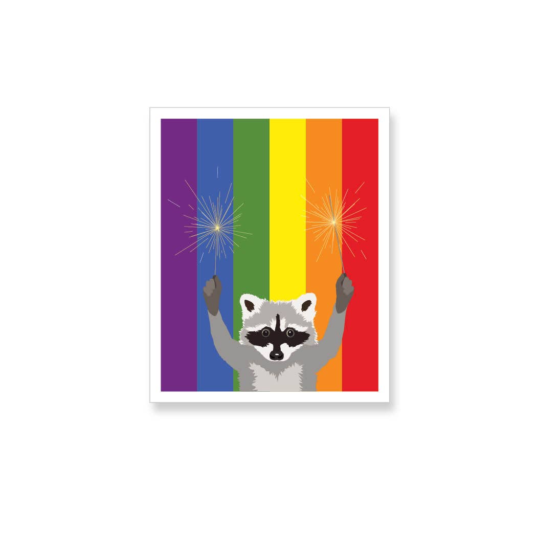 Apartment 2 Cards - Wholesale Sticker - Raccoon with Sparklers Rainbow Flag Gay Pride Vinyl Sticker