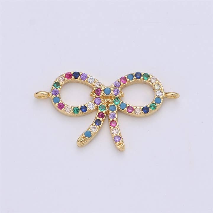 Regnbue Bue Charm Farverig Kubisk Charm Forbinder Guld Bue Armbånd Halskæde Ørering Komponent F-336 for engroshandel hos Aim Eternal