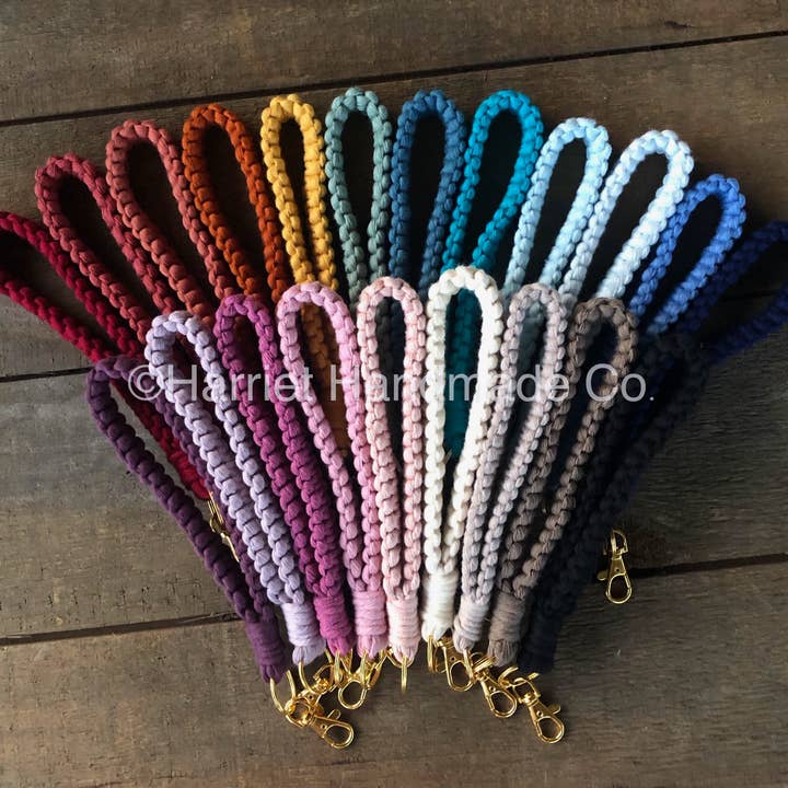 50+ Colors Macrame Wristlet Keychain for wholesale by Harriet Handmade Co.