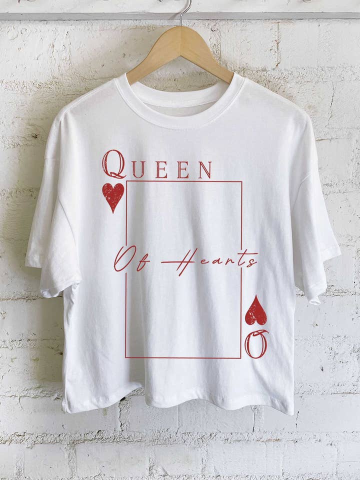 QUEEN OF HEARTS GRAPHIC LONG CROP TOP for wholesale by Rustee Clothing