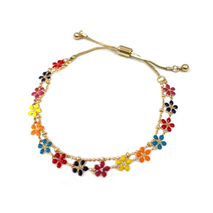 StarryNYC - Wholesale Link & chain bracelet - Color Epoxy Enamel Flower Adjustable Chain Bracelets3
