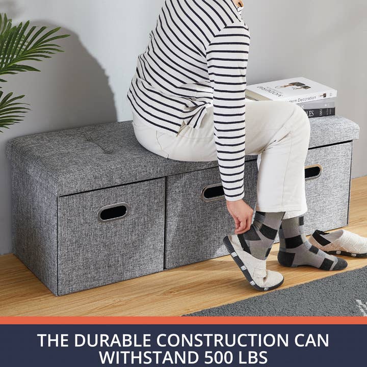 Ornavo Home – wholesale Ottoman – Vikbar tuftad linnebänk förvaring ottoman med 3 lådor