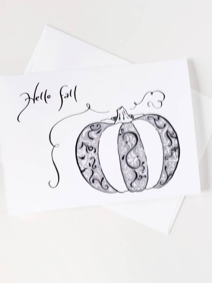 Grå og hvid græskarkort for engroshandel hos The Painted Pen