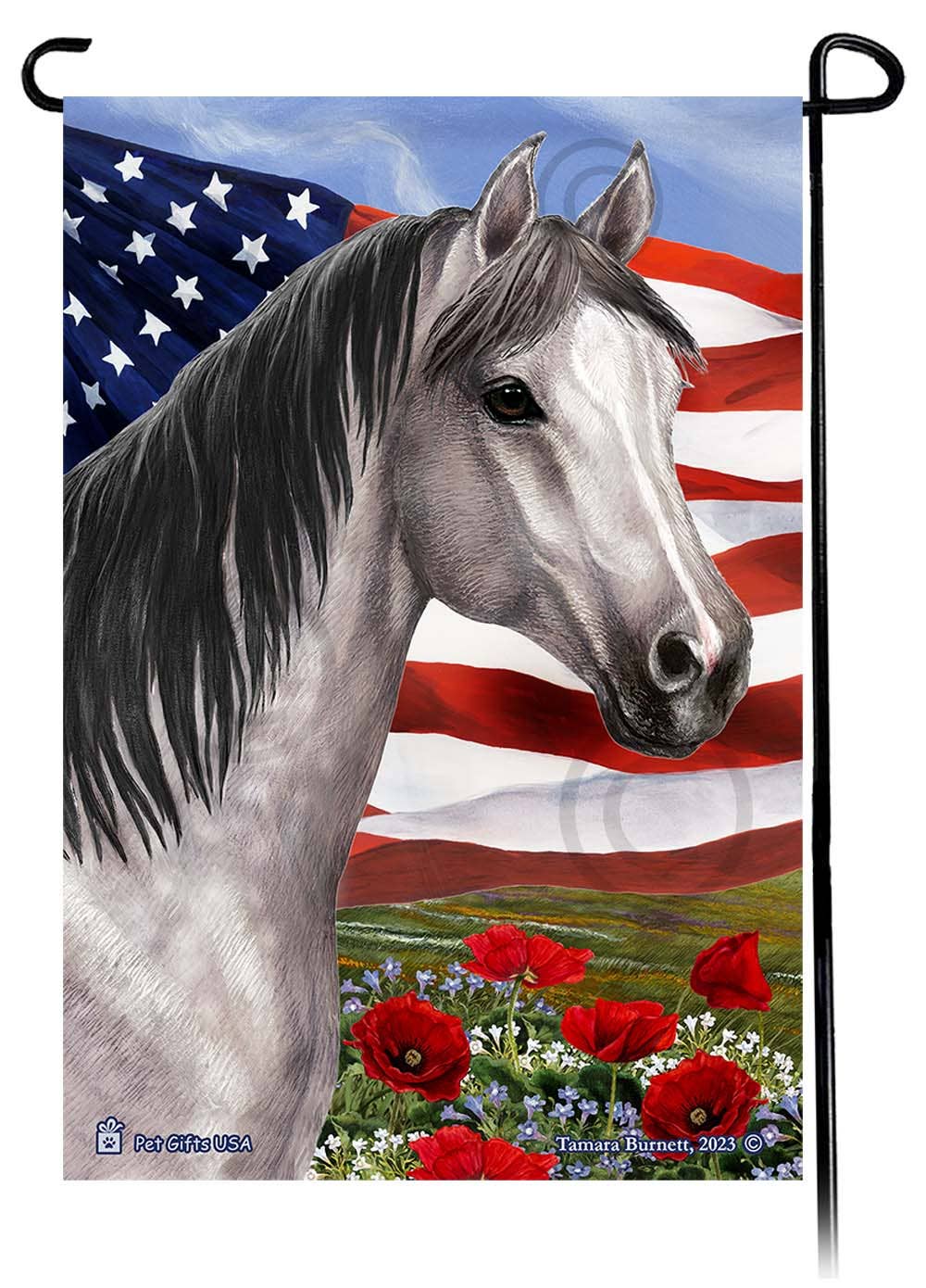 Pet Gifts USA, LLC - Wholesale Flag - Quarter Horse Grey - Patriotic Flowers Garden Flag0
