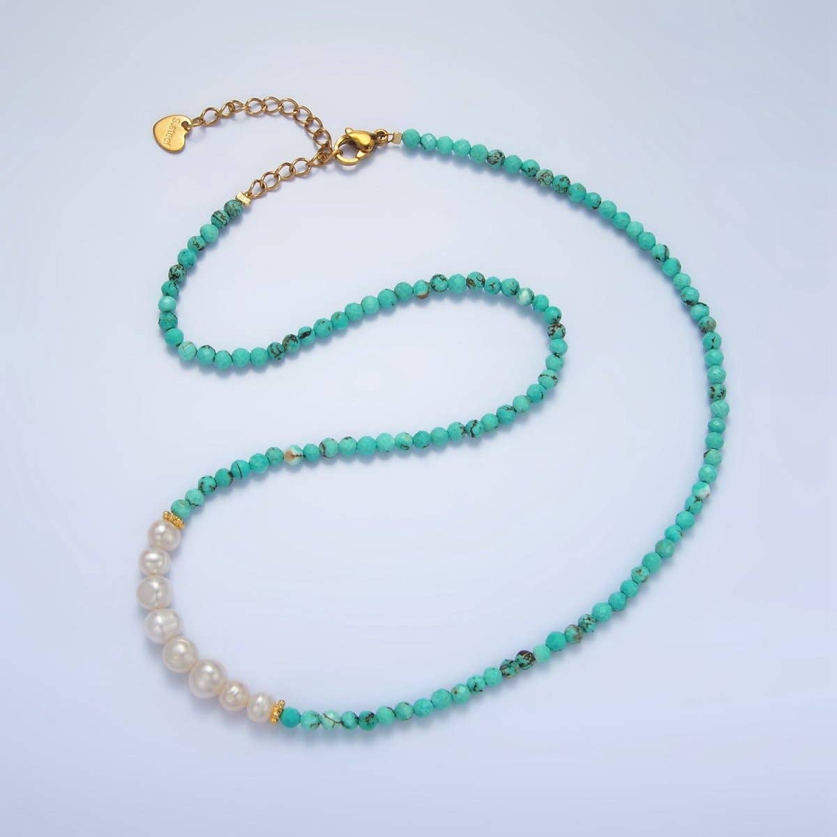 Aim Eternal - Wholesale Kralen/parelketting - Roestvrijstalen zoetwaterparel turquoise edelsteen 16 inch ketting | WA-26500