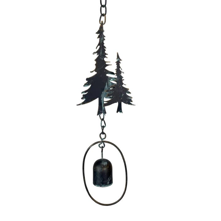Zeckos - Wholesale Outdoor Ornament/Decor - 70-Inch Metal Rain Chain with 5 Forest Tree Silhouettes & Zen Bells, 3.25-Inch Diameter, Decorative and Functional Downspout Alternative16