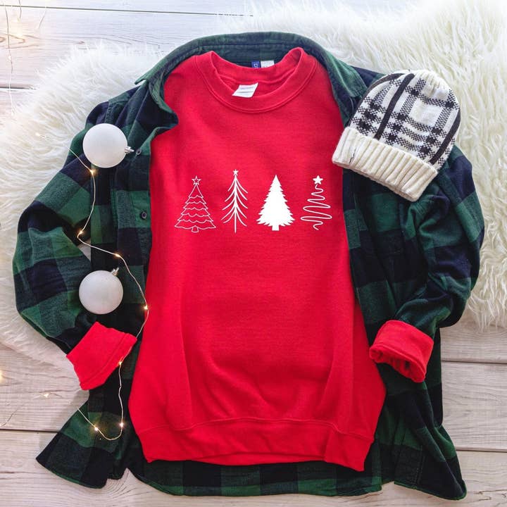 Up2ournecksinfabric - Wholesale Graphic Sweatshirt - Women's - Embossed Four Christmas Tree Sweatshirt6