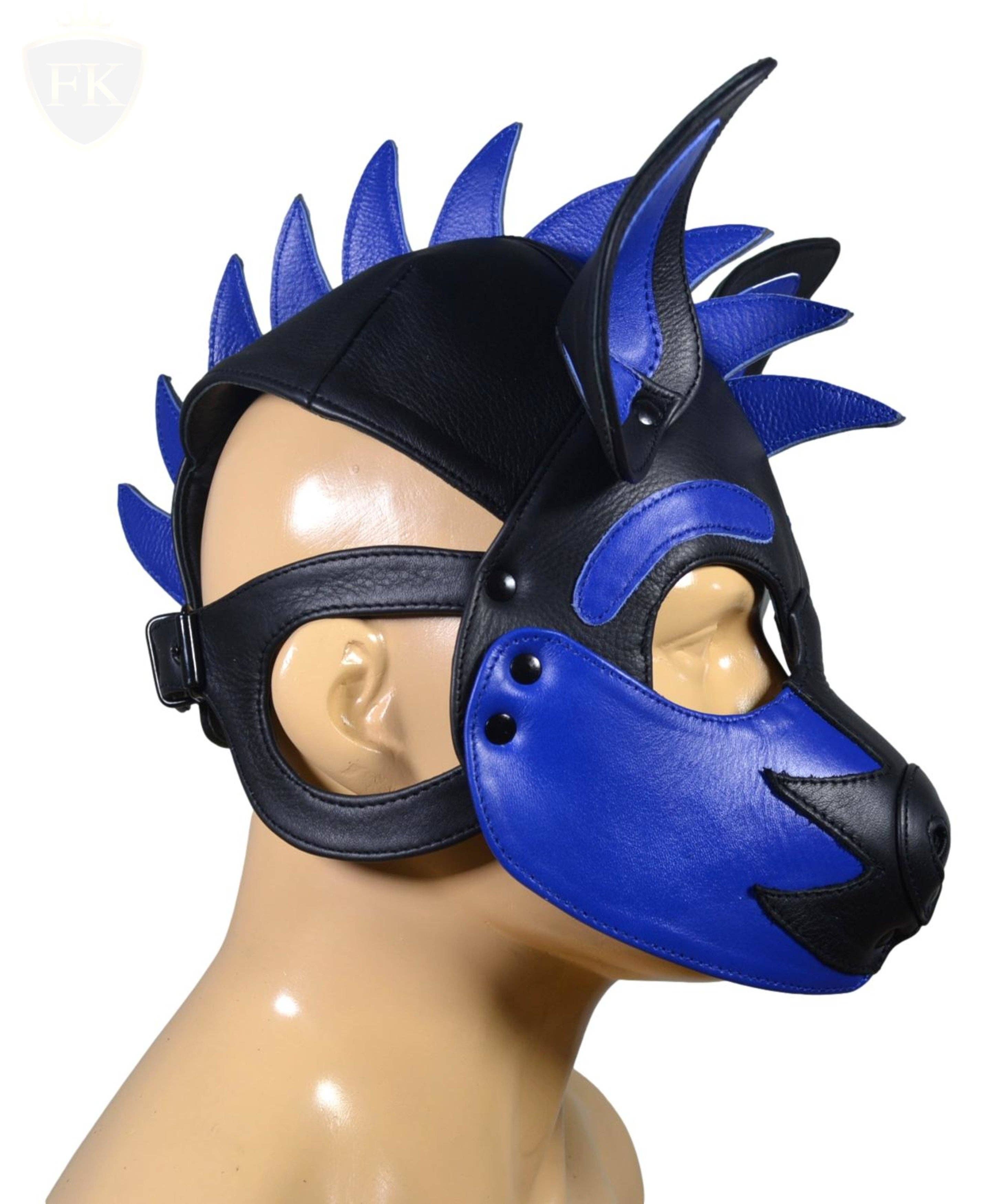 Meninleather - Vendita all'ingrosso Costume di carnevale - Uomo - Maschera da cucciolo in pelle Hood Human Pup Play Hood fiamma sulla testa2