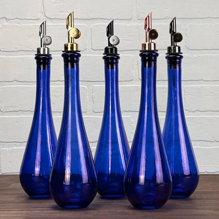 Blush Apothecary - Wholesale Oil/Vinegar Dispenser - 11.8-ounce Raindrop Cobalt Blue Bottle, Weighted Pour Spout