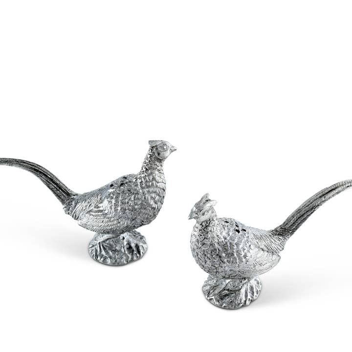 Vagabond House - Wholesale Salt & Pepper Shaker Set - Pewter Pheasants Salt & Pepper Set