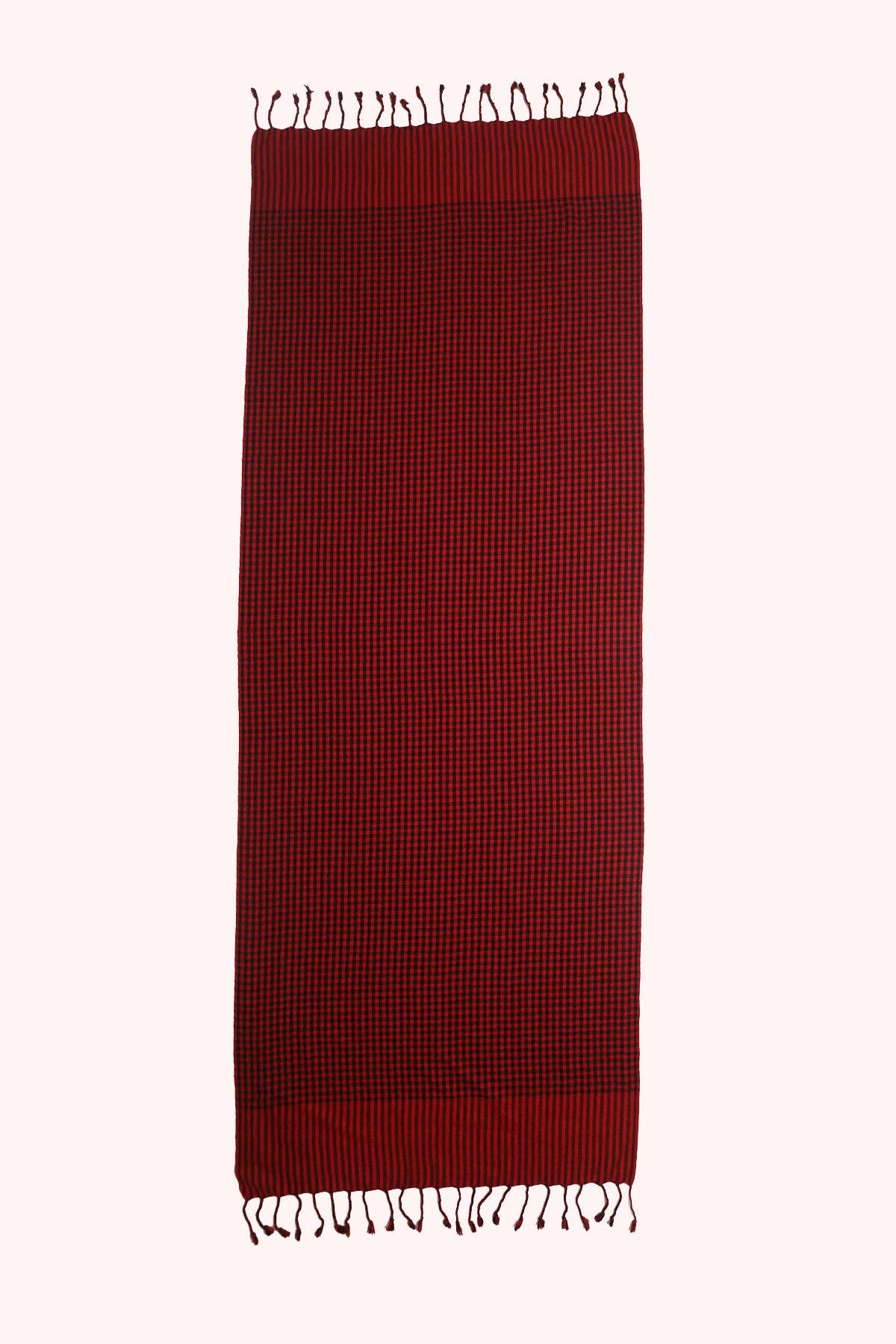 SVEZElife - Wholesale Scarf - Women's - Classic Gingham Woven Wool Scarf with Tassels - Red Black | SVEŽElife5