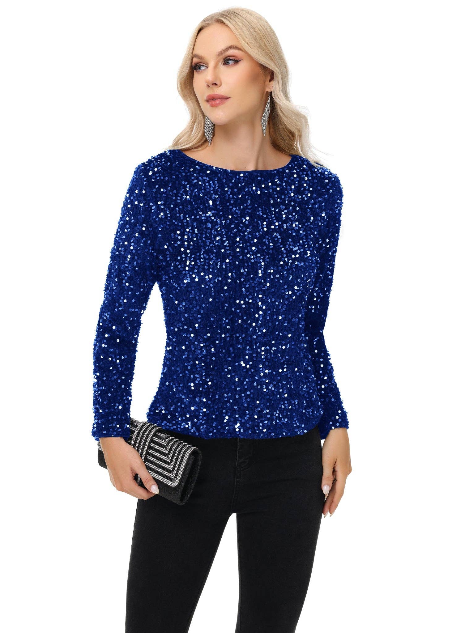 Anna Kaci Wholesale - Wholesale Blouse - Women's - Long Sleeve Sequin Tops Sparkly Glitter Evening Party45