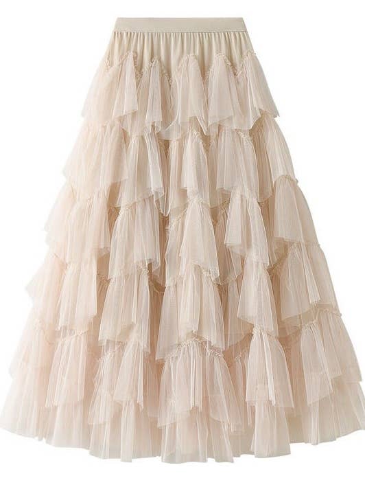 Miss Sparkling - Wholesale Skirt - Women's - Tiered chiffon midi skirt4