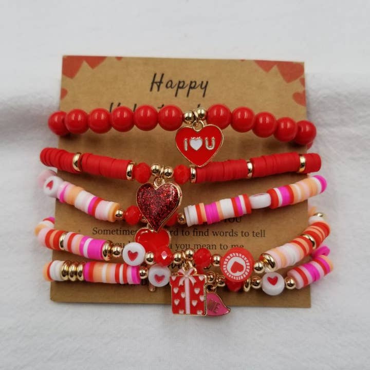 Pulsera de cuentas Heishi de corazón rojo - Feliz Día de San Valentín para venta al por mayor de ENA Jewelry