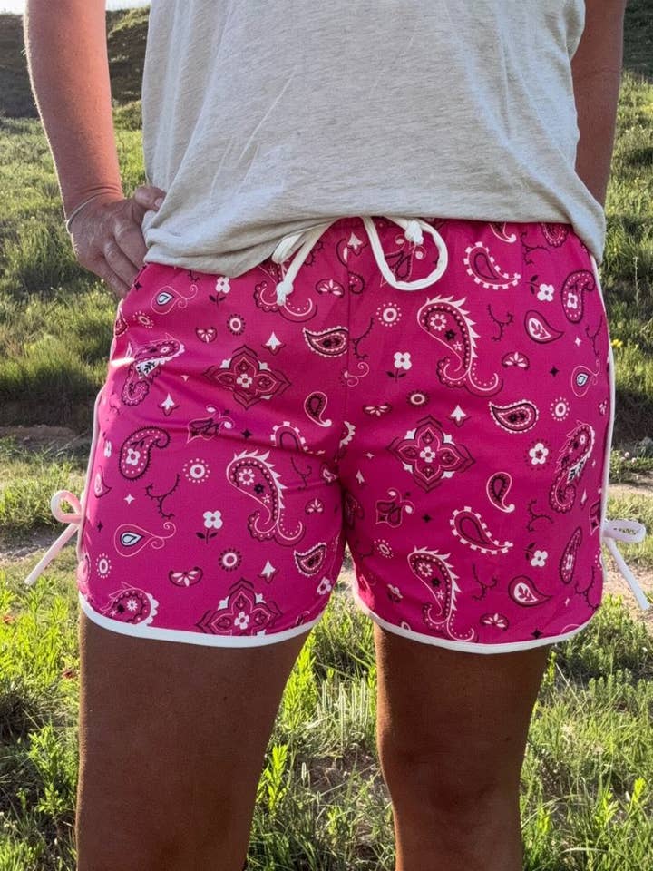Sterling Kreek - Wholesale Shorts - Women's - Bandana Babe Hot Pink Shorts LONG
