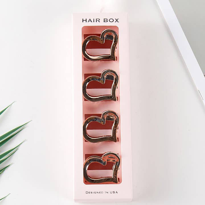 Heart Outlined One Tone Claw Hair Clip Set for wholesale by Fashion City