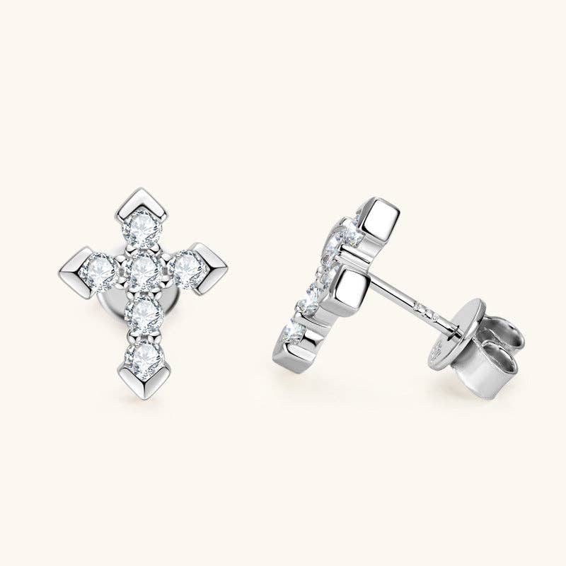 Perimade & Co. LLC - Vente Clous d'oreille - Petites boucles d'oreilles clous croix en moissanite en argent sterling 9254
